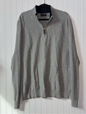Tahari Men’s XXL Gray Quarter Zip Sweater Cotton Knit Pullover Classic Fit